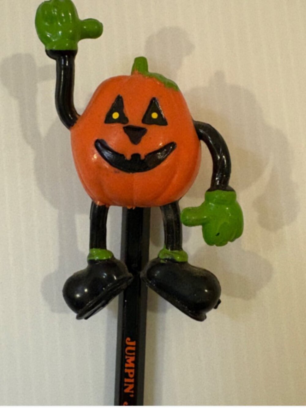 Vtg 1990 Halloween Jumpin Jack O Lantern Pumpkin Pencil Topper UNUSED Orange